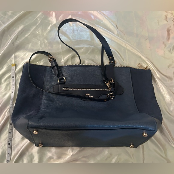 Coach Dark Kleo Leather and Suede Blue Tote with Patterned Strap - Picture 2 of 8